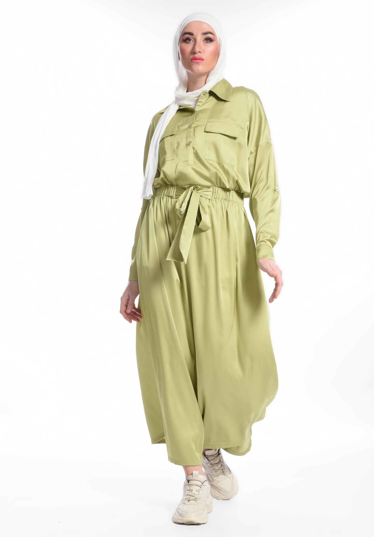Olive tie stain dress
