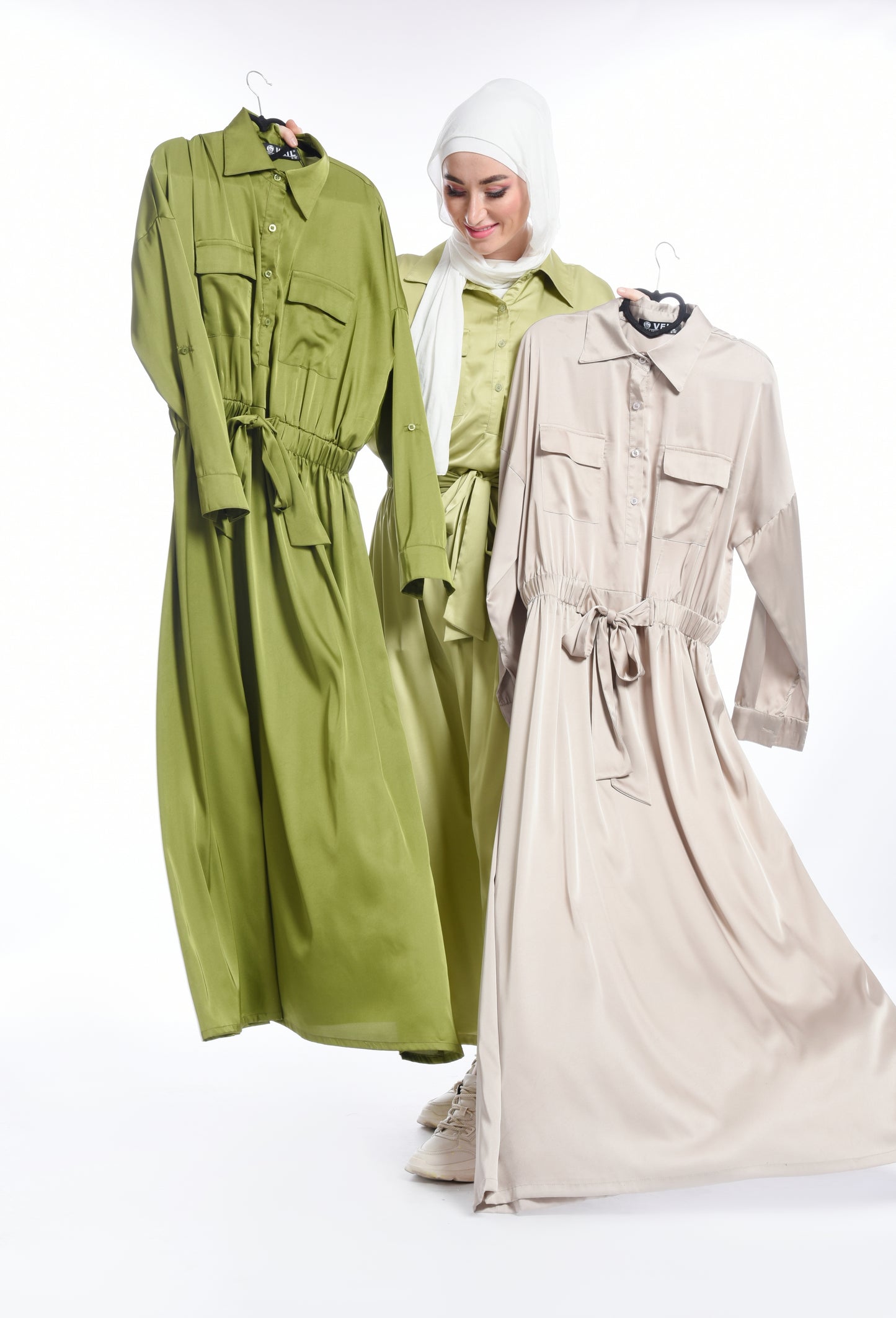 Olive tie stain dress