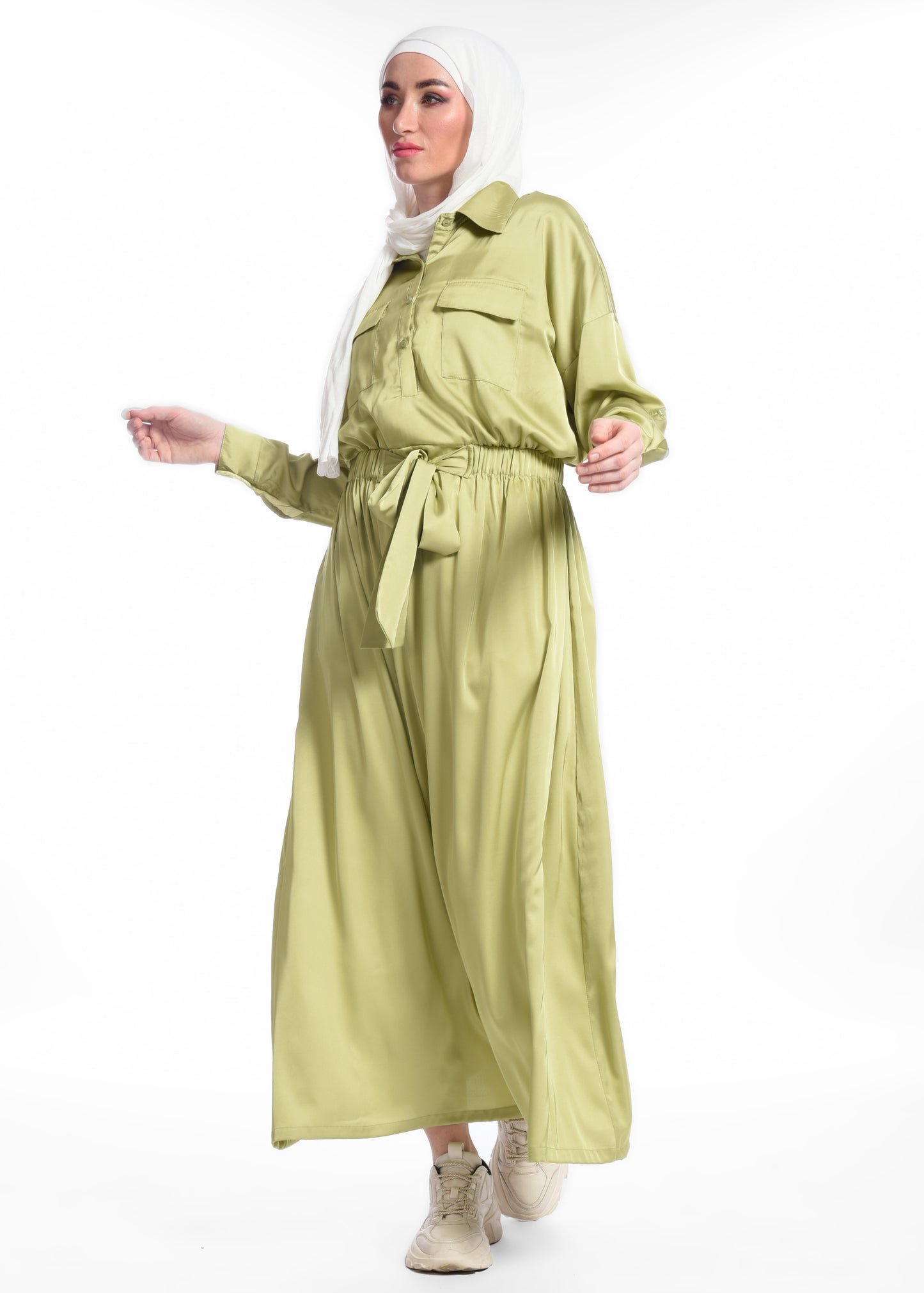 Olive tie stain dress