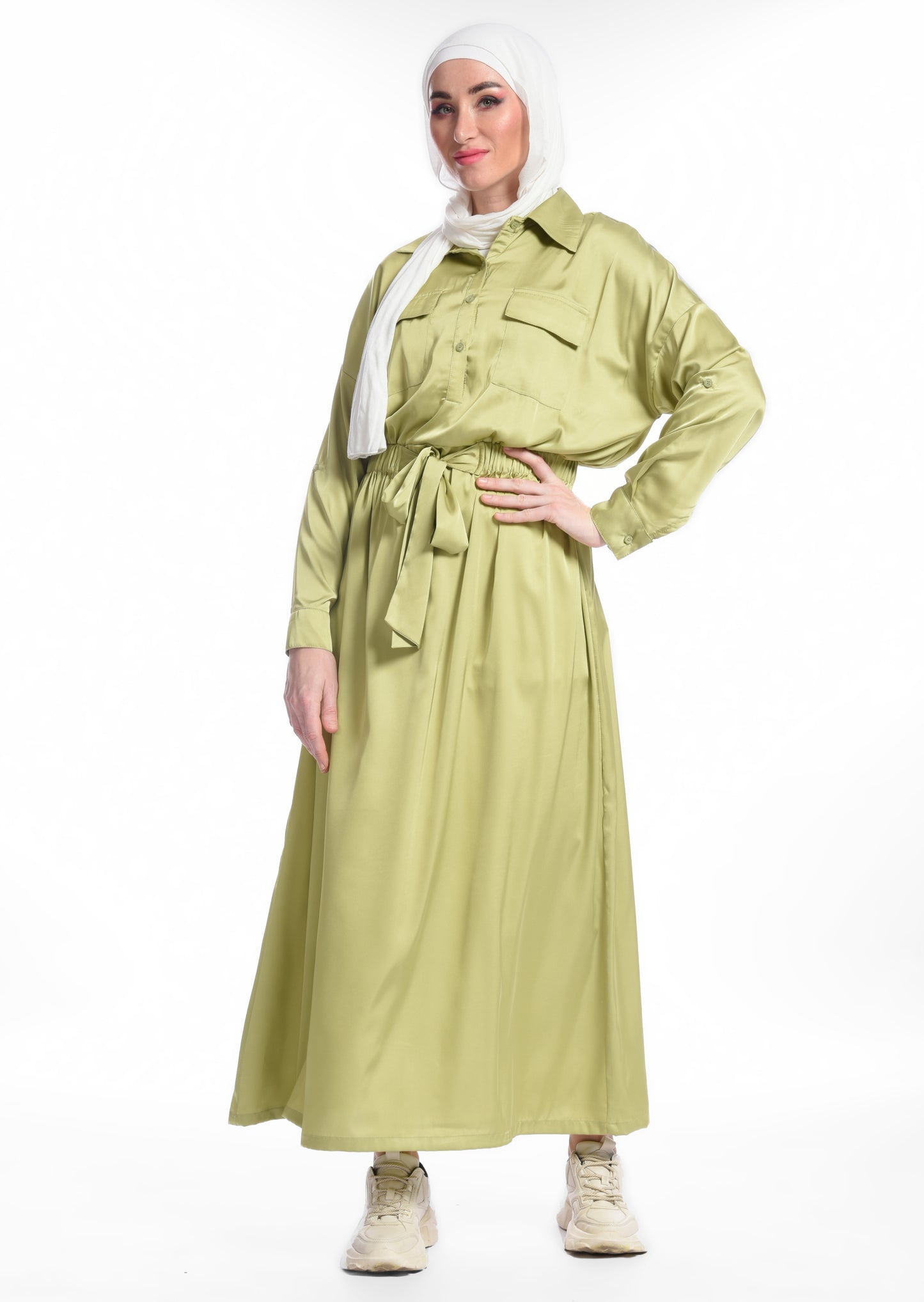 Olive tie stain dress