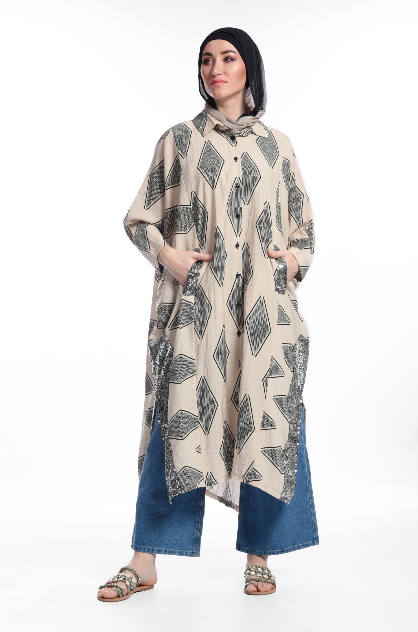 Printed side sequence dress