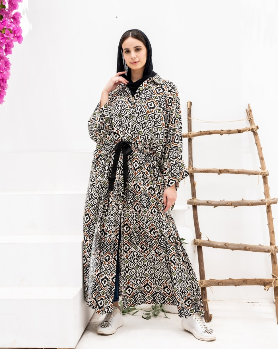 Print dress party(black _green_cafe)