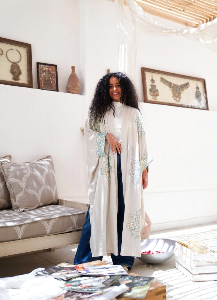 Elevate Your Look with our Tall Beige Cardigan with Silver Struss! 🌟🌿