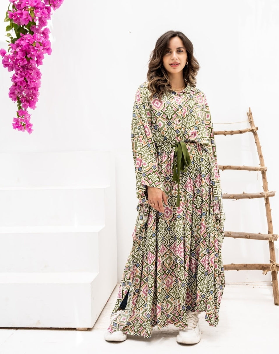 Print dress party(black _green_cafe)