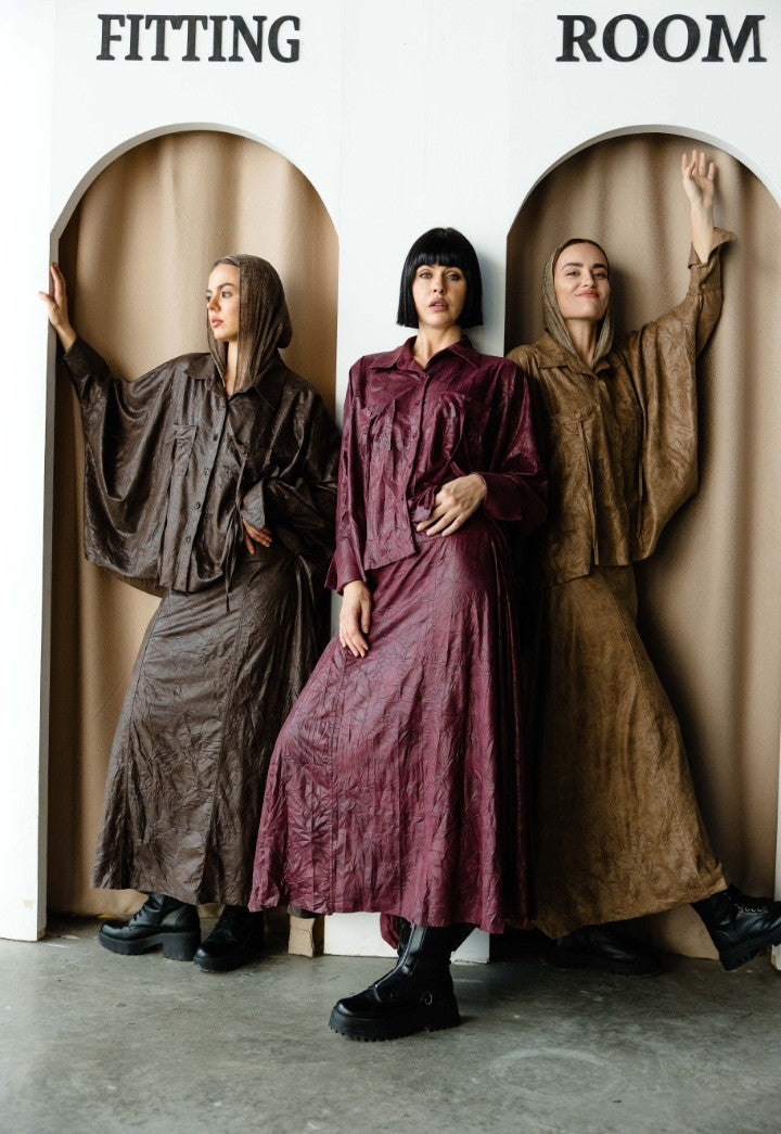 Burgundy Velvet Skirt Set