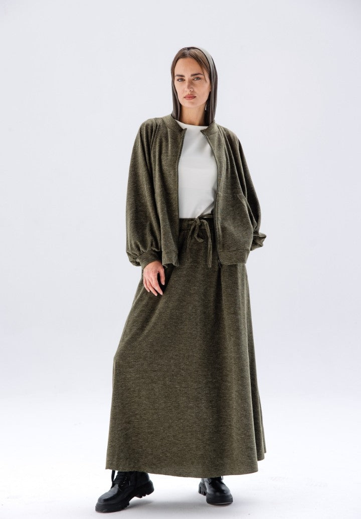 Charcoal kint Skirt Set