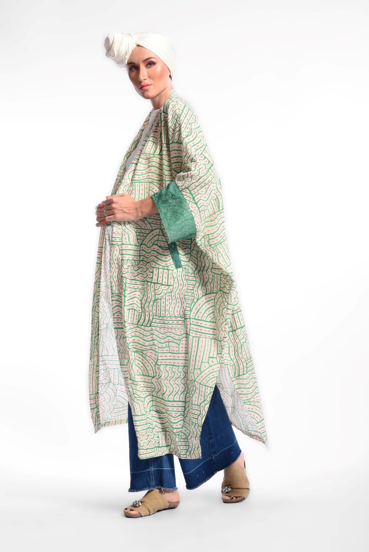 Green Printed Cardigan