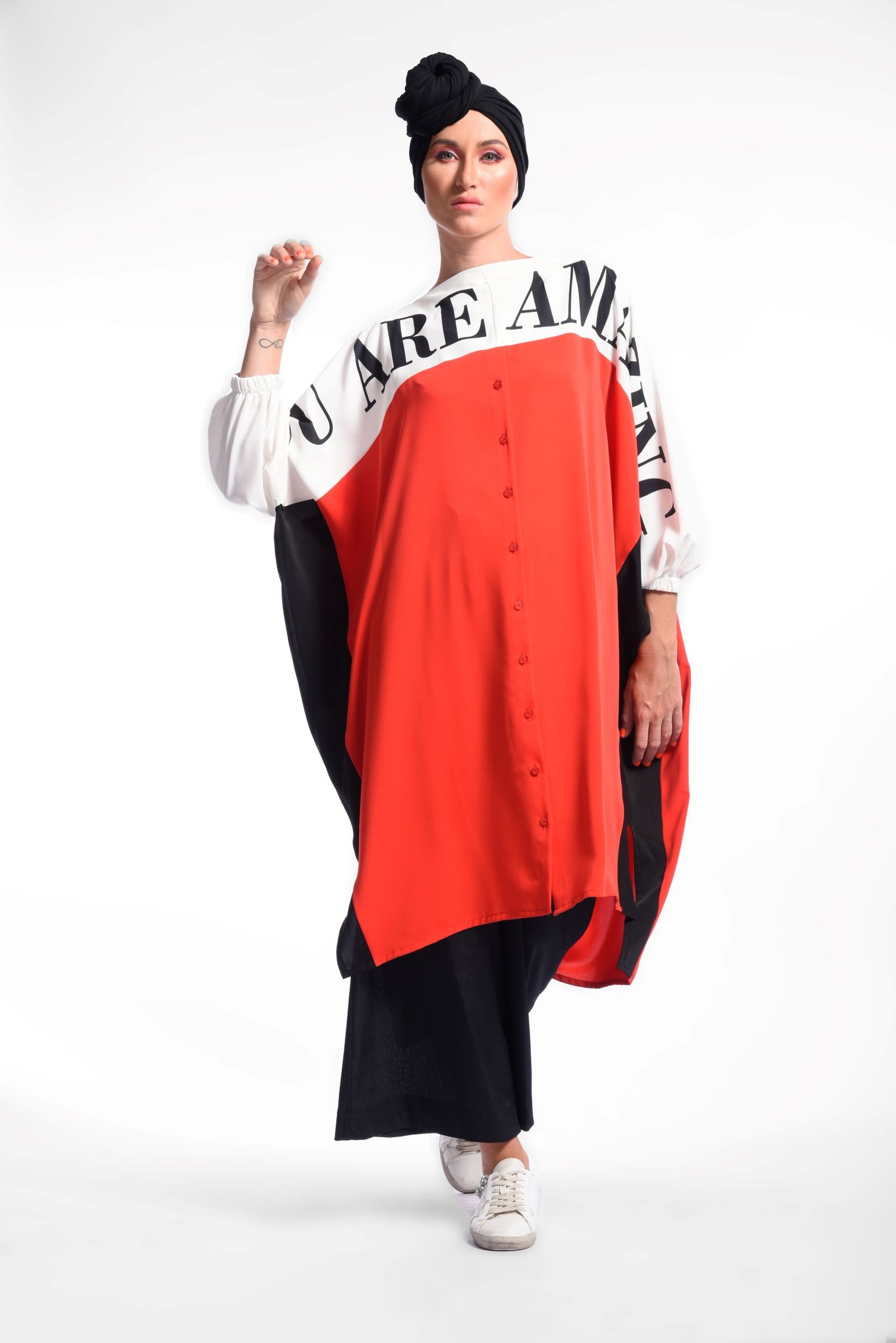 Watermelon Oversized Shirt Dress With Batwing Sleeves