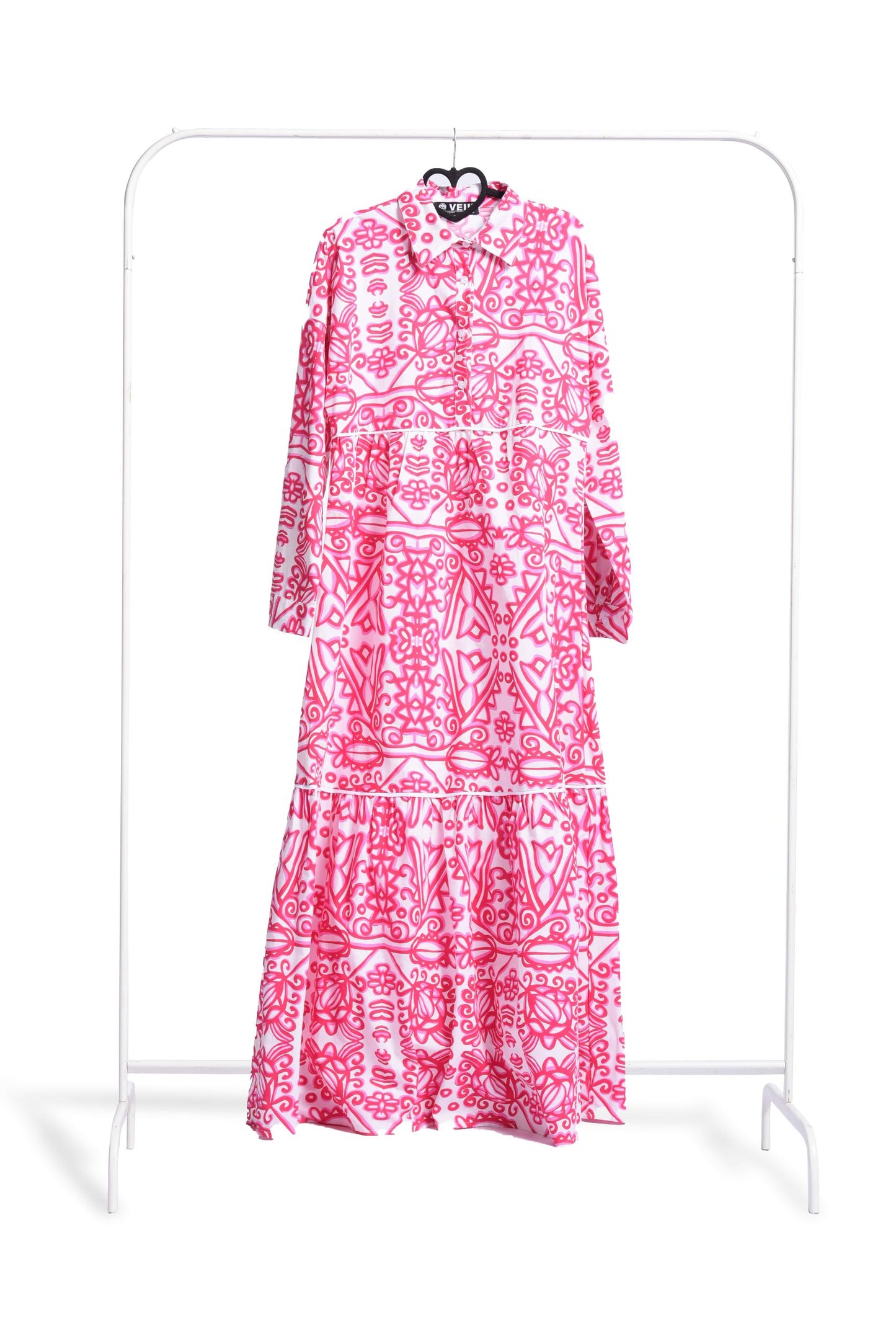 Fushcia Long Sleeve Tiered Dress