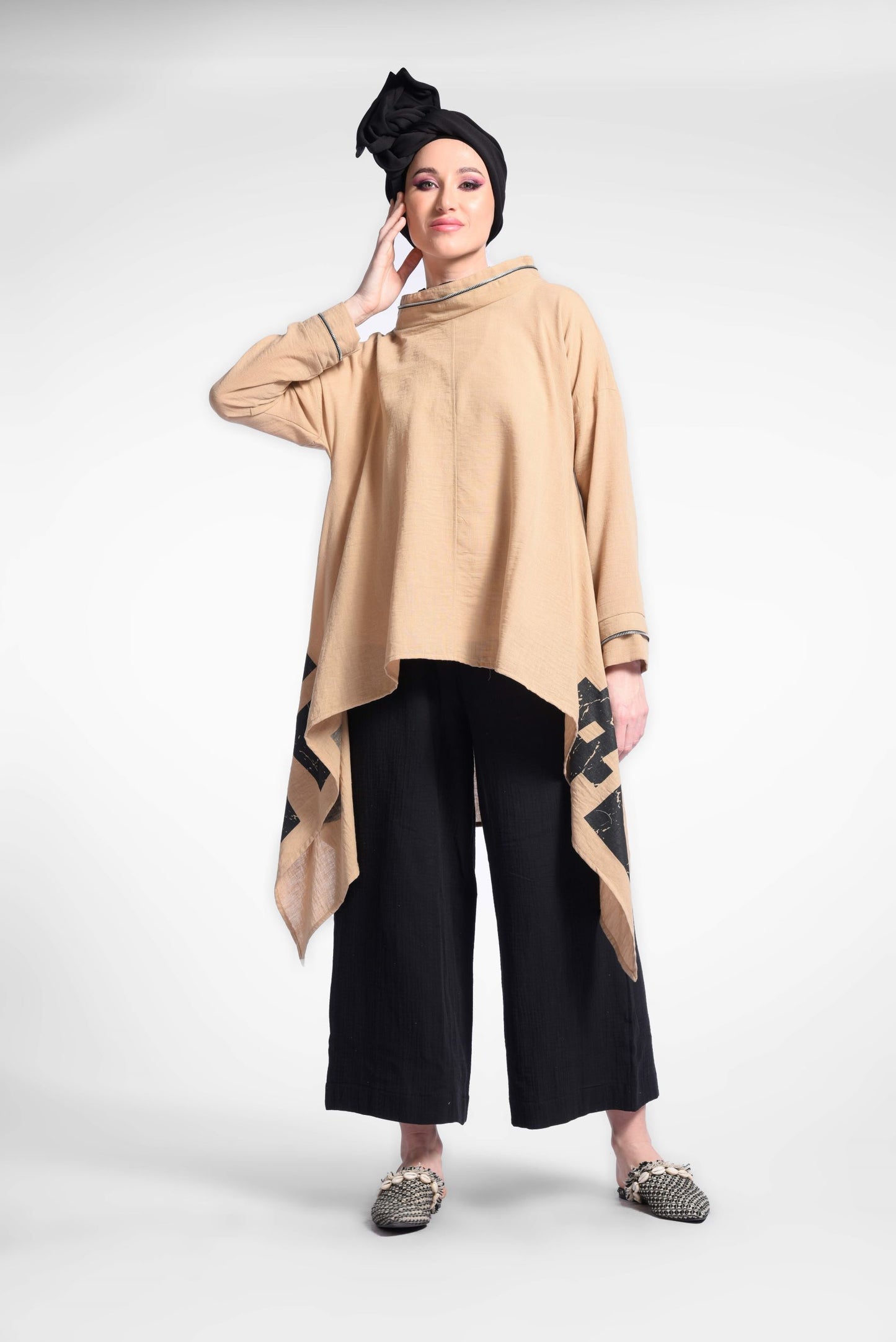 Beige High Low Blouse