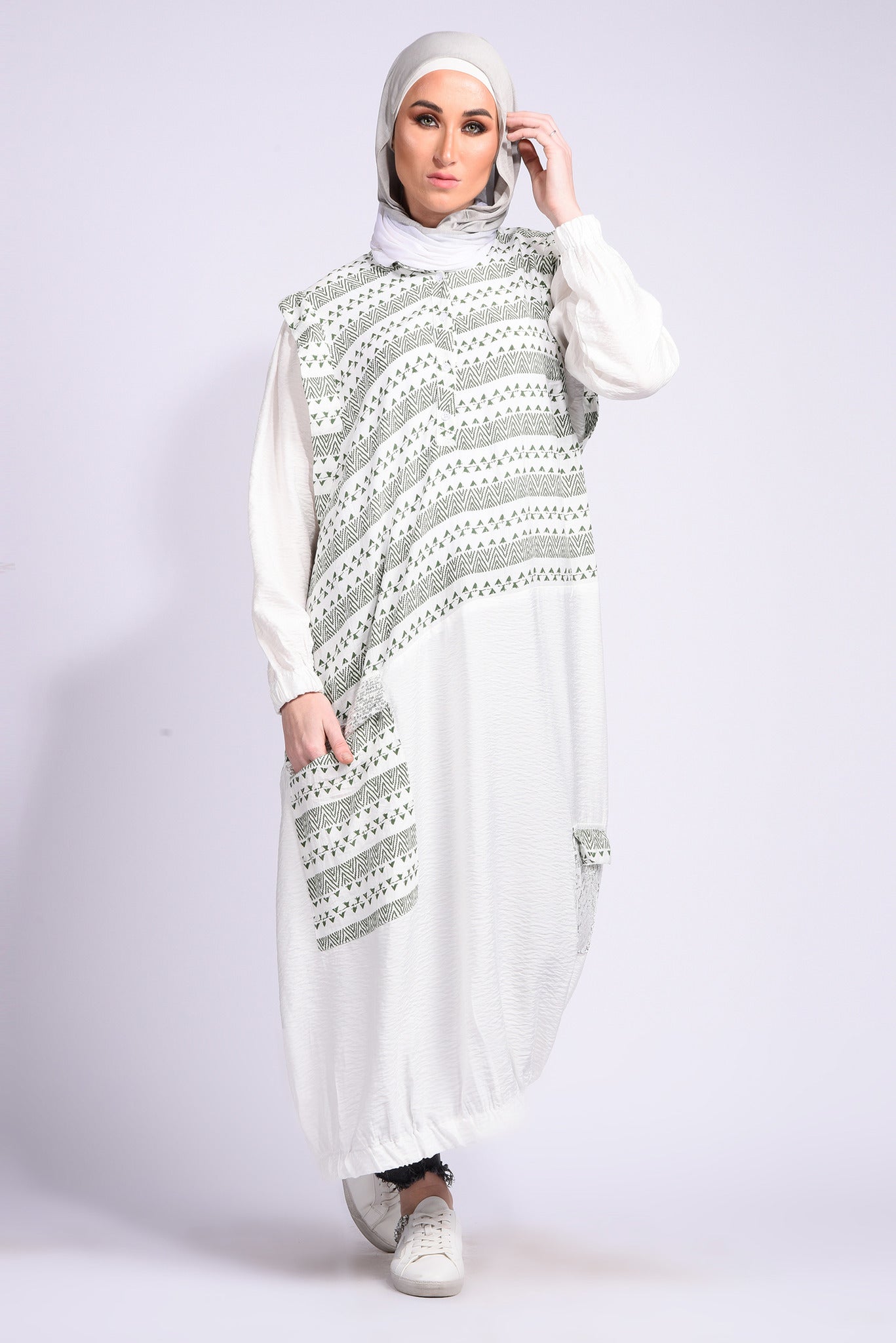 Green printed long sleeve dress