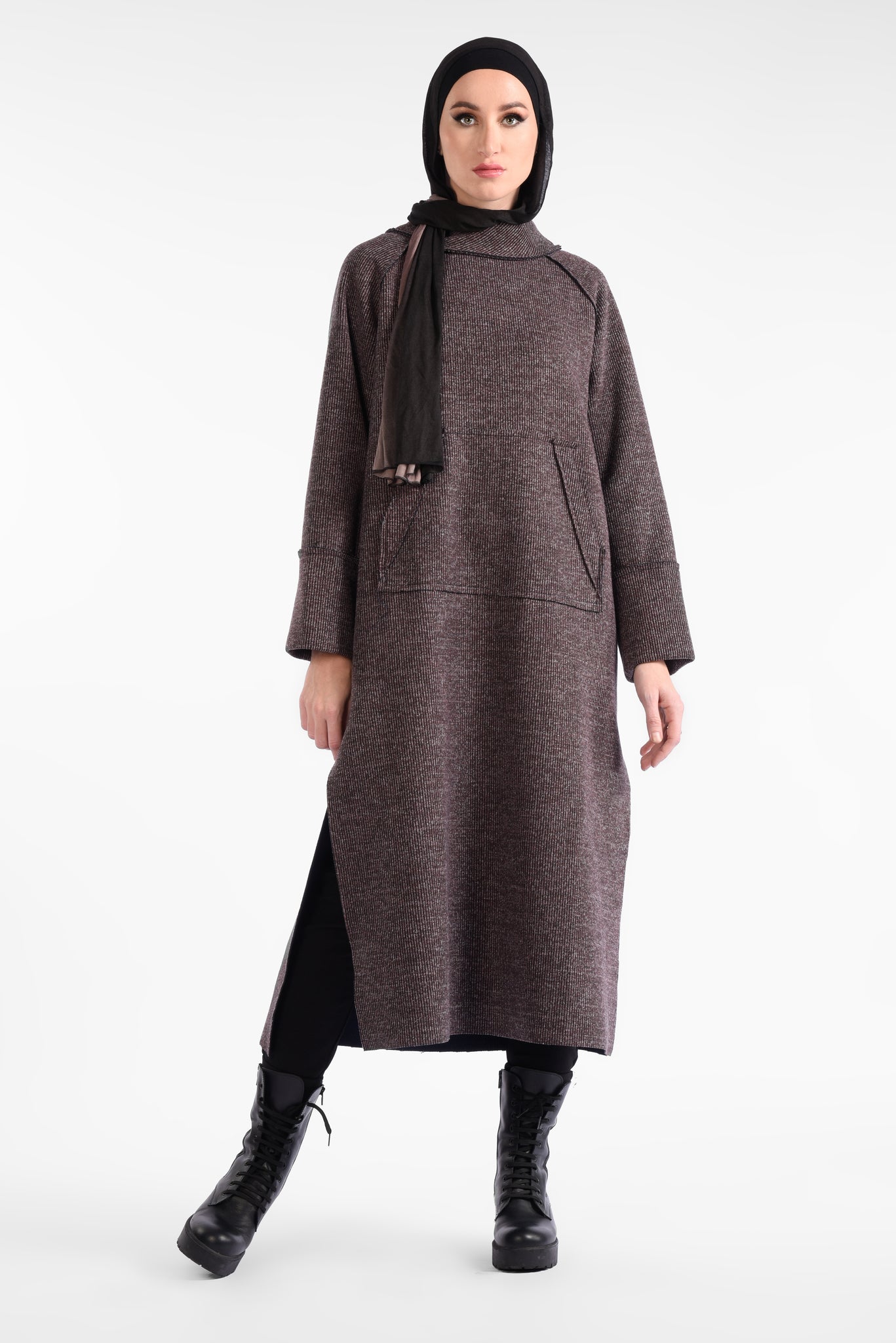 Round neck long sleeve open dress