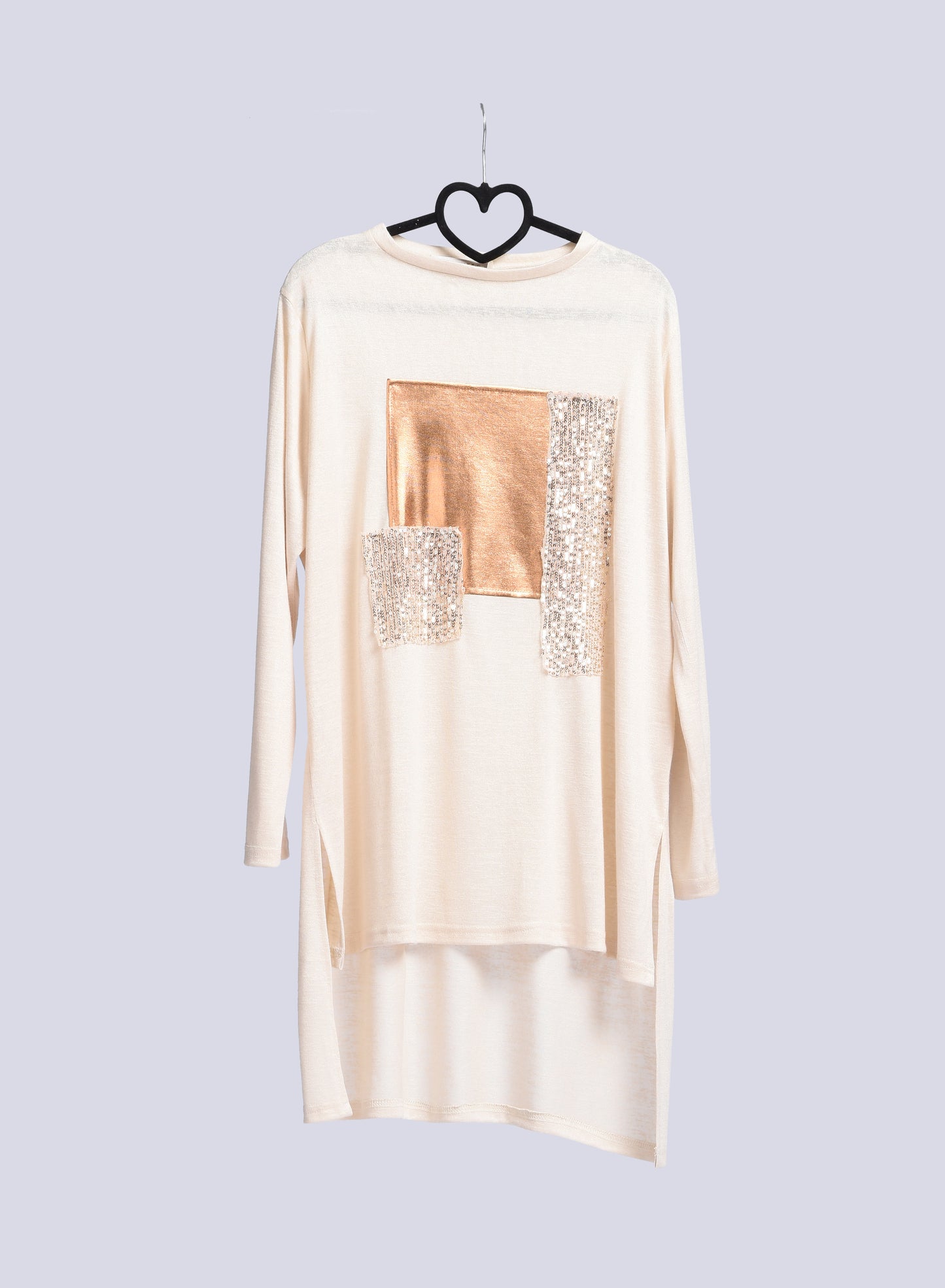 Beige long-sleeved round neck blouse