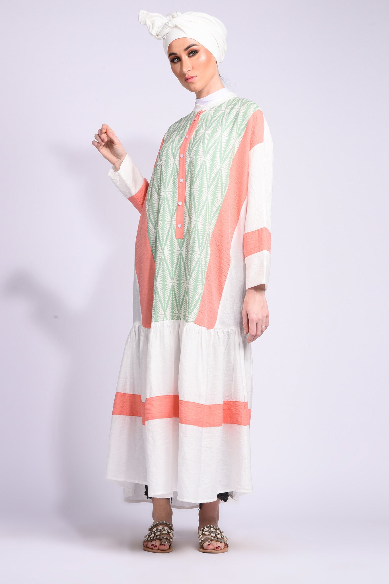 white Long sleeve buttoned maxi dress