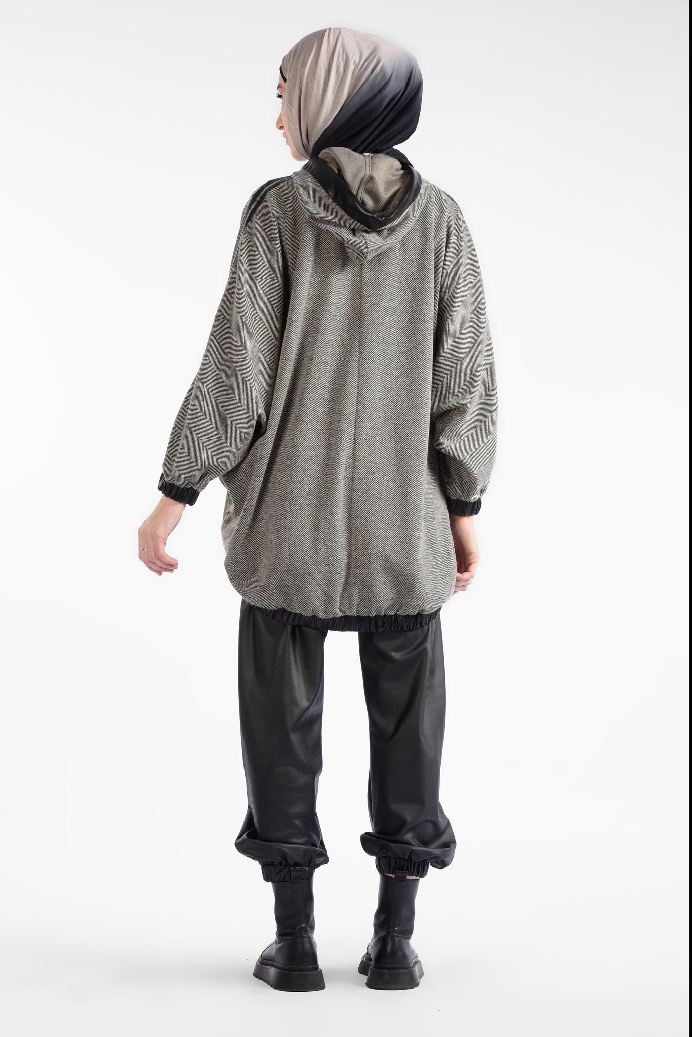 Gray Oversized Long Sleeve Printed Sweater