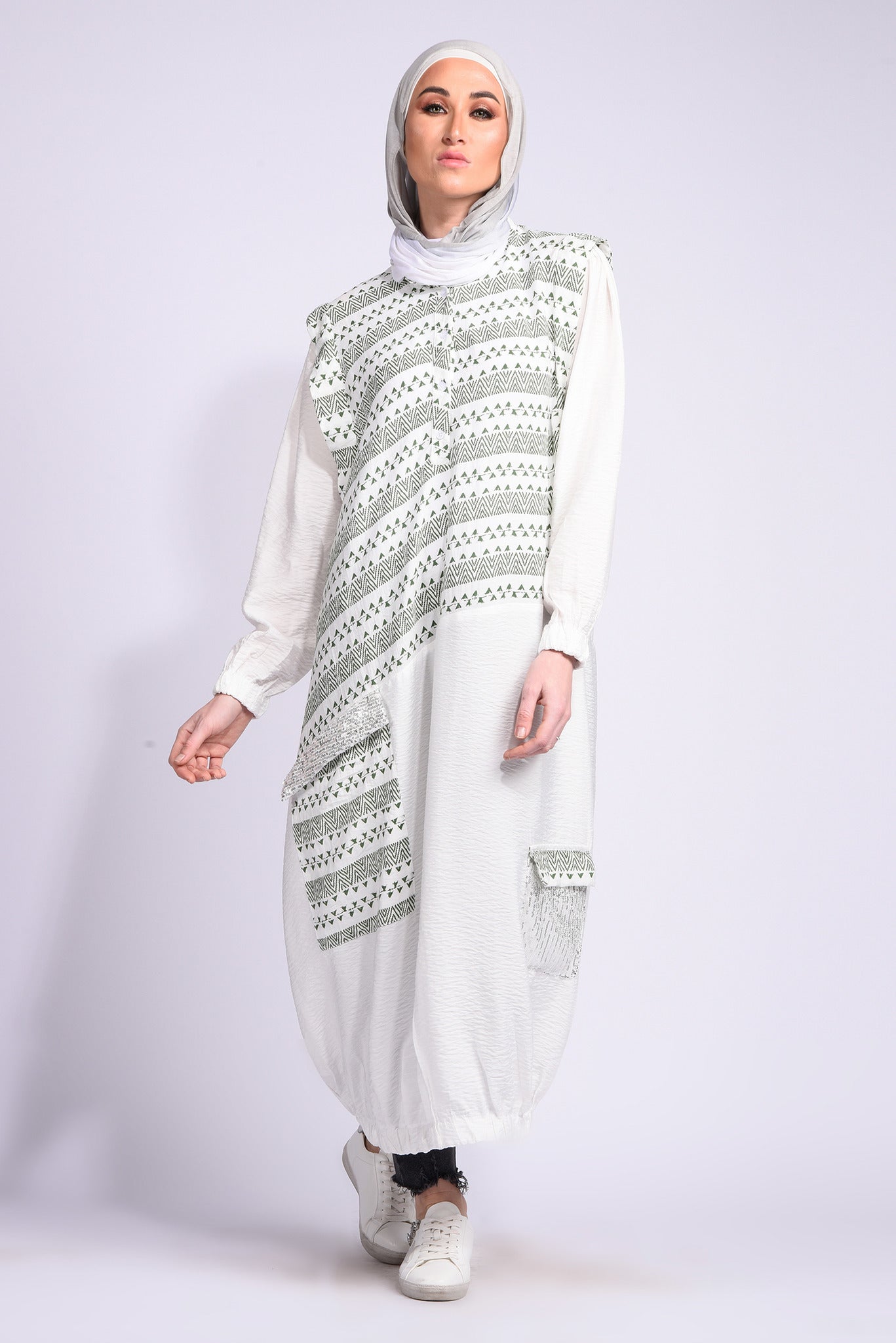 Green printed long sleeve dress