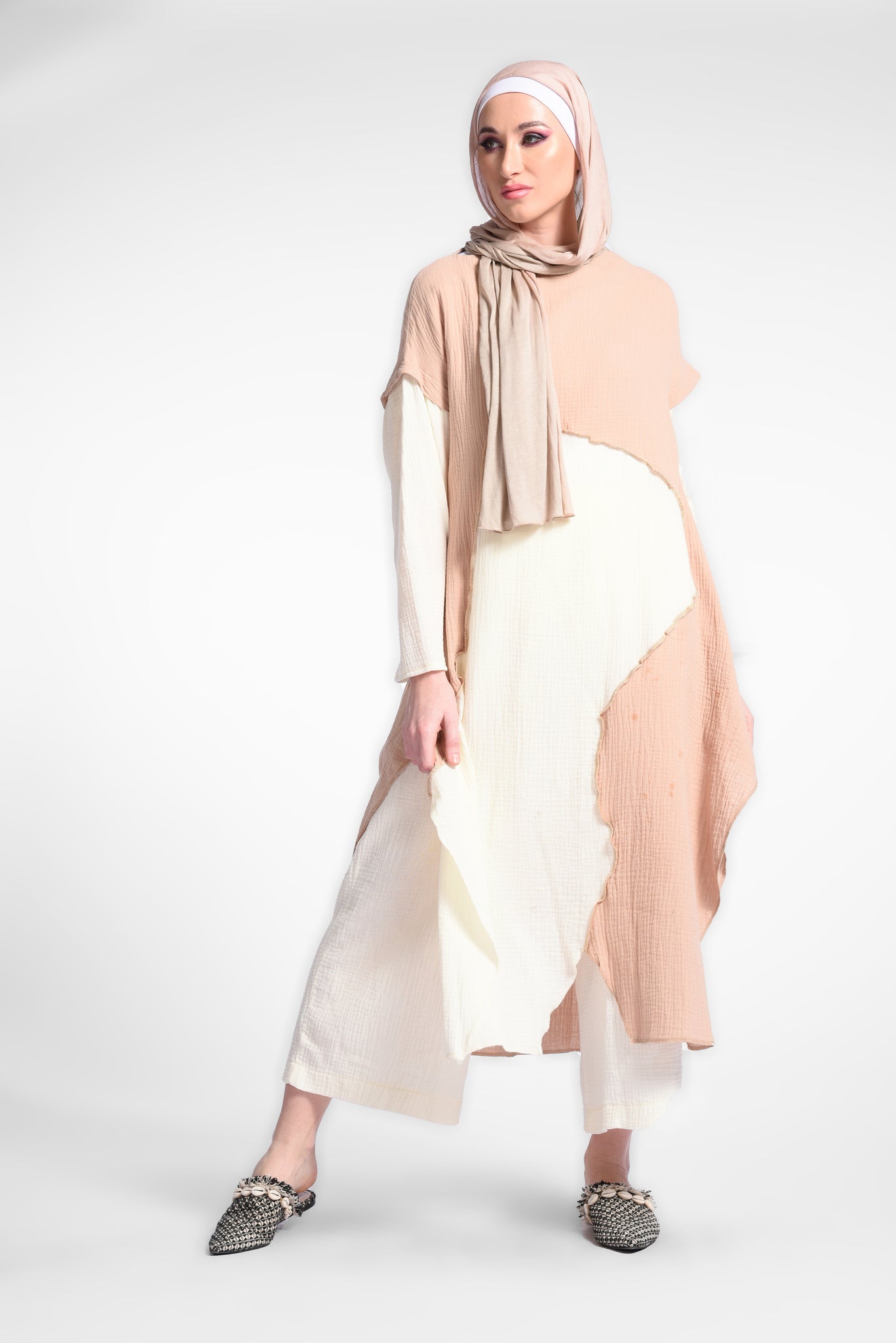 Beige long-sleeved dress