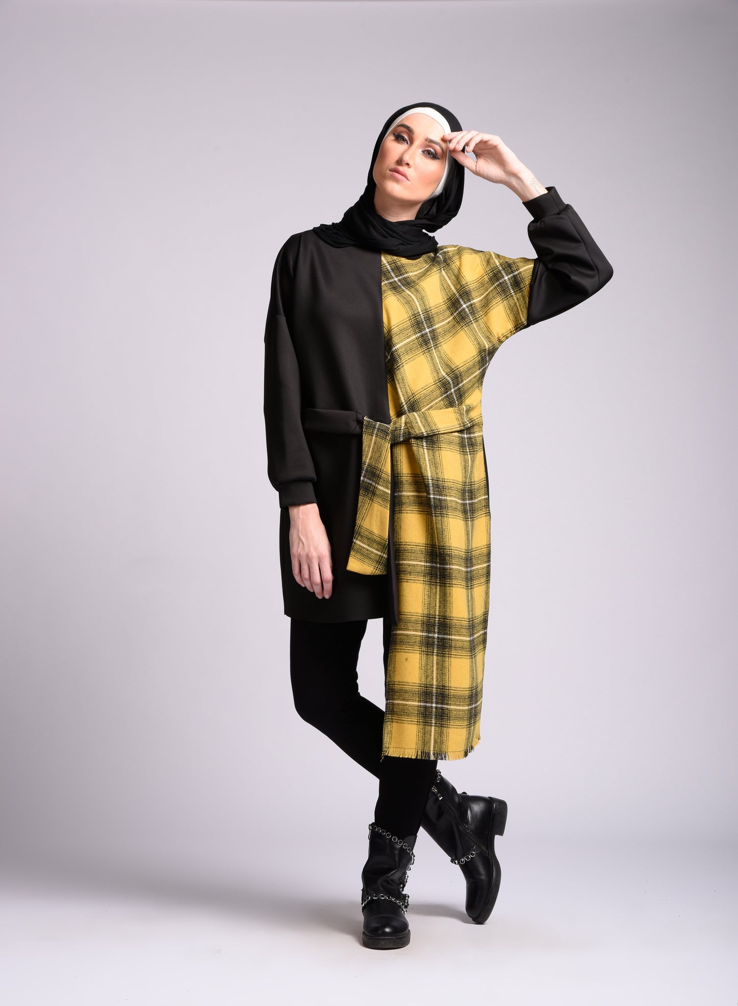 yellow long tie blouse