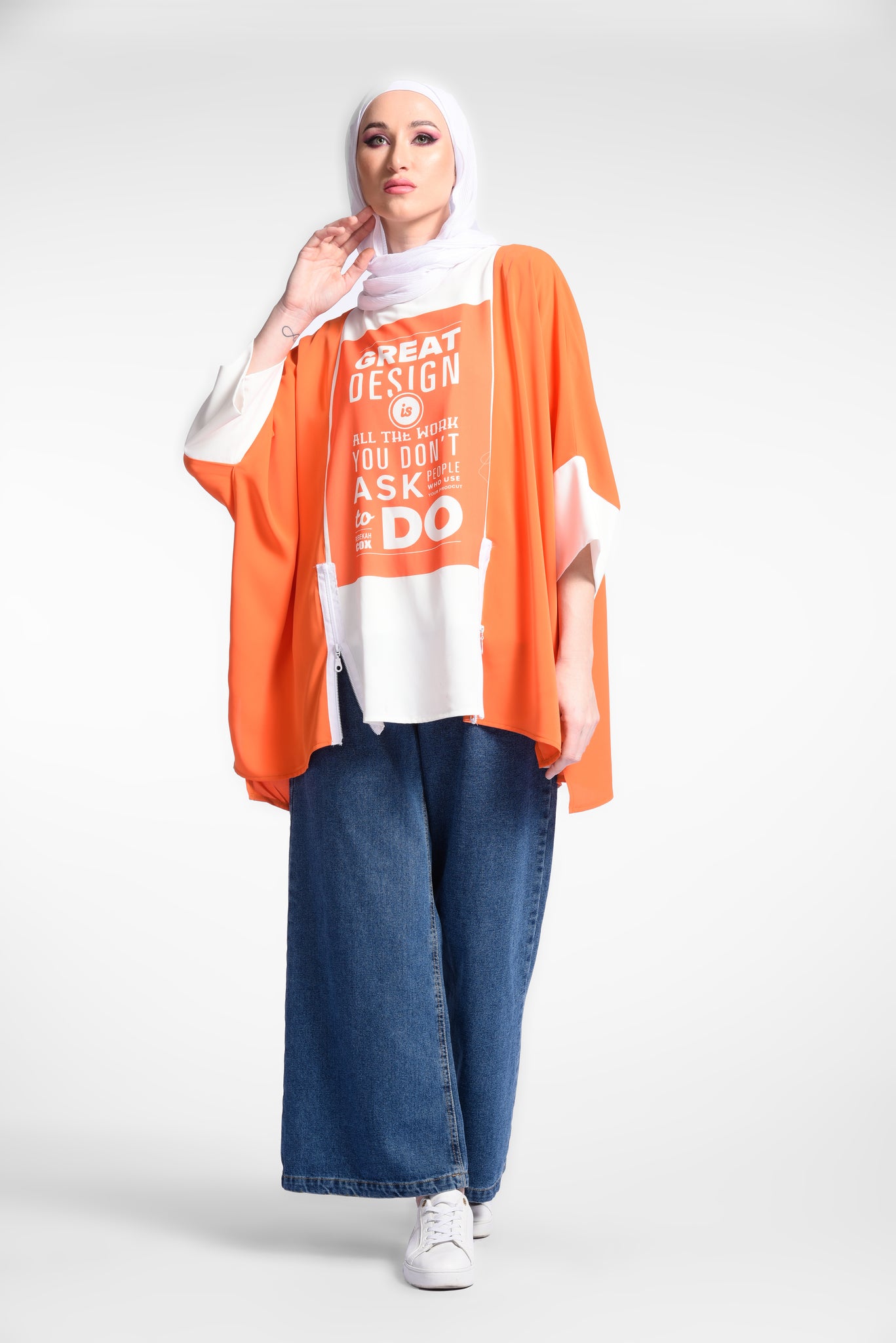 Orange long-sleeved printed blouse