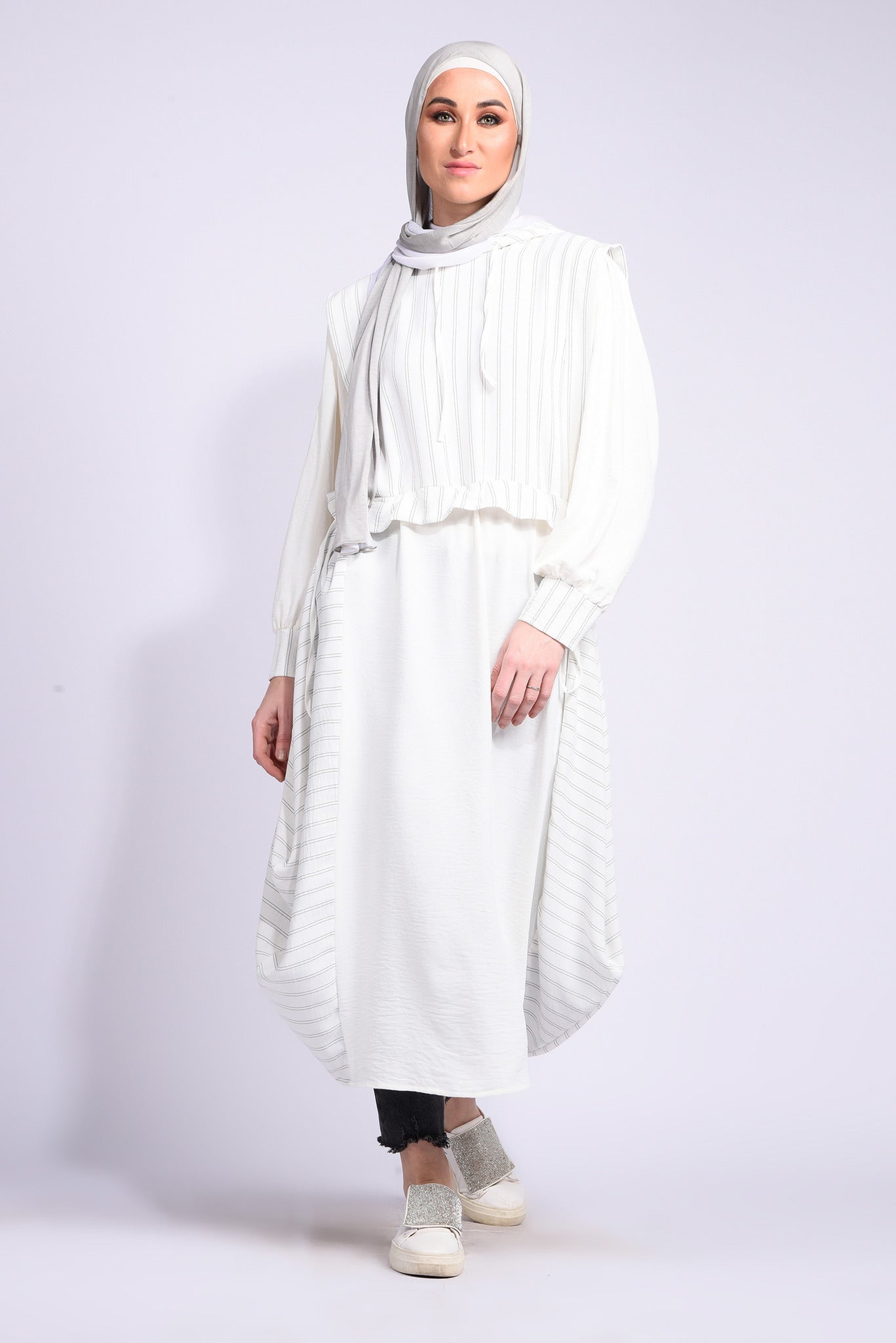 white oversized blouse with pockets