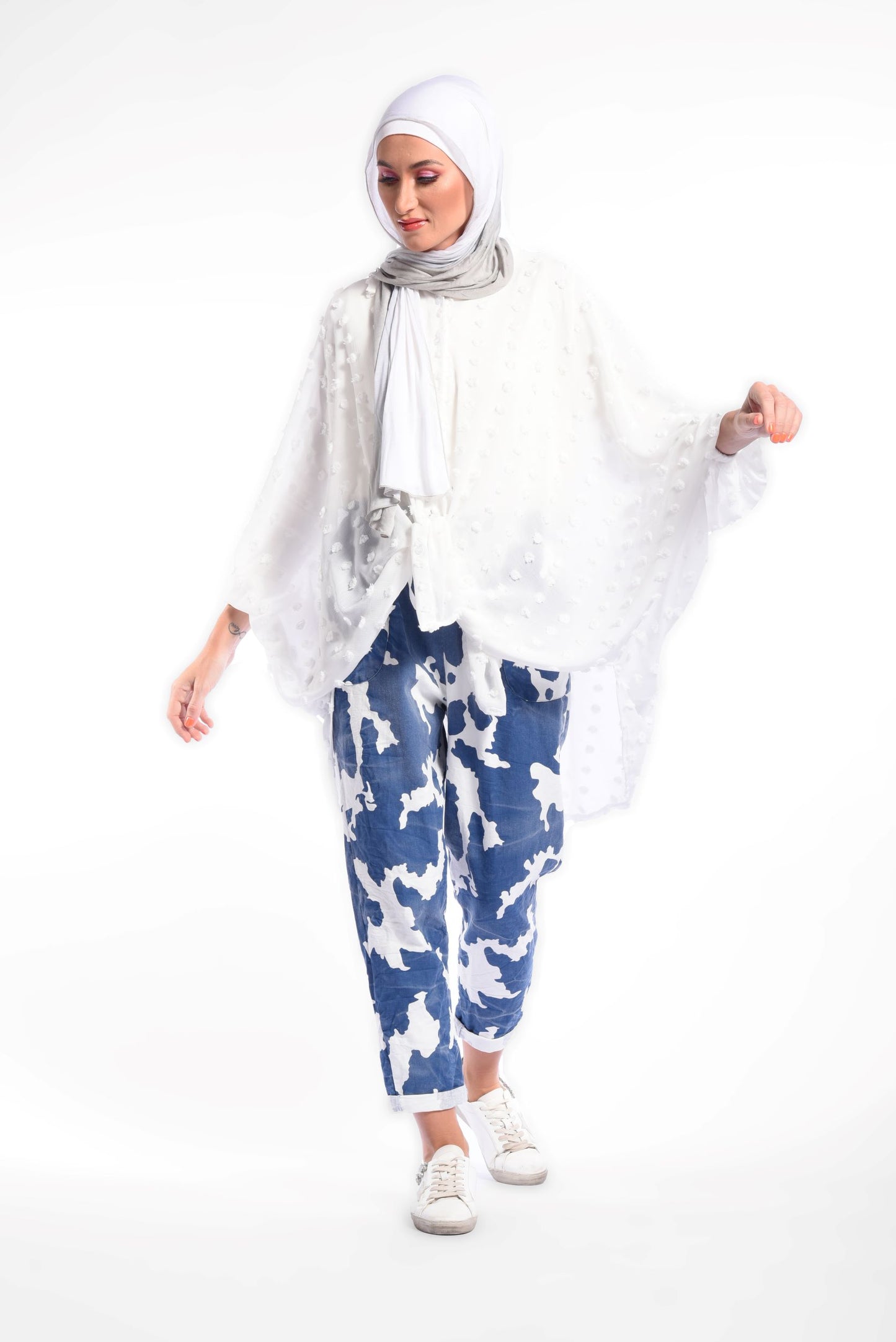 White Dotted Long Sleeves Shirt
