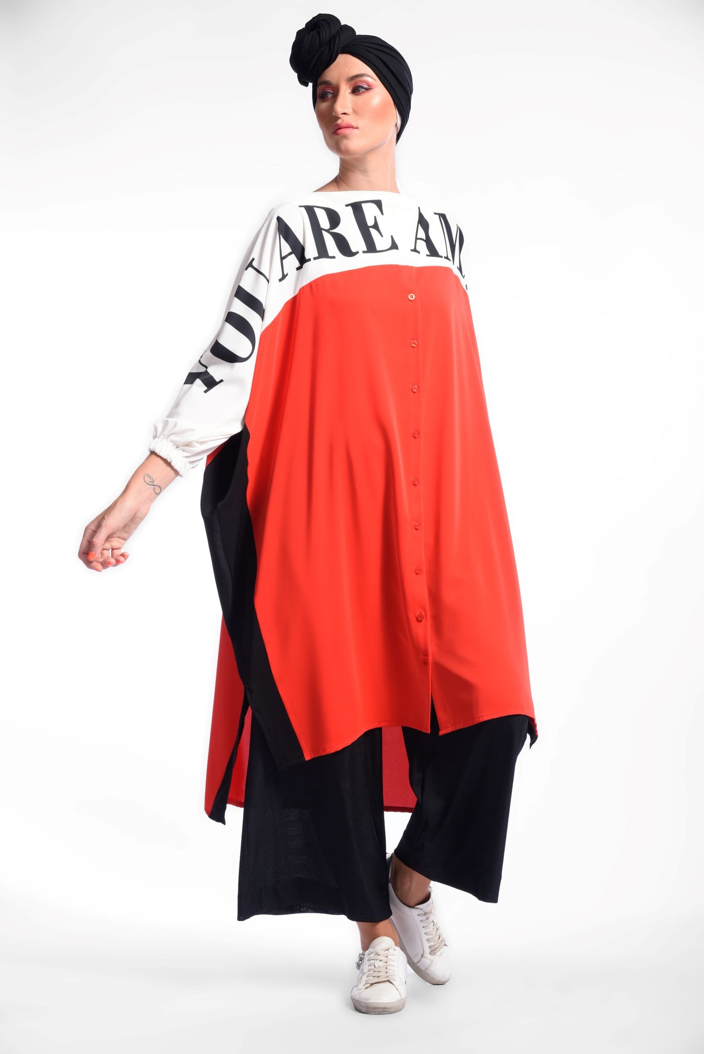 Watermelon Oversized Shirt Dress With Batwing Sleeves