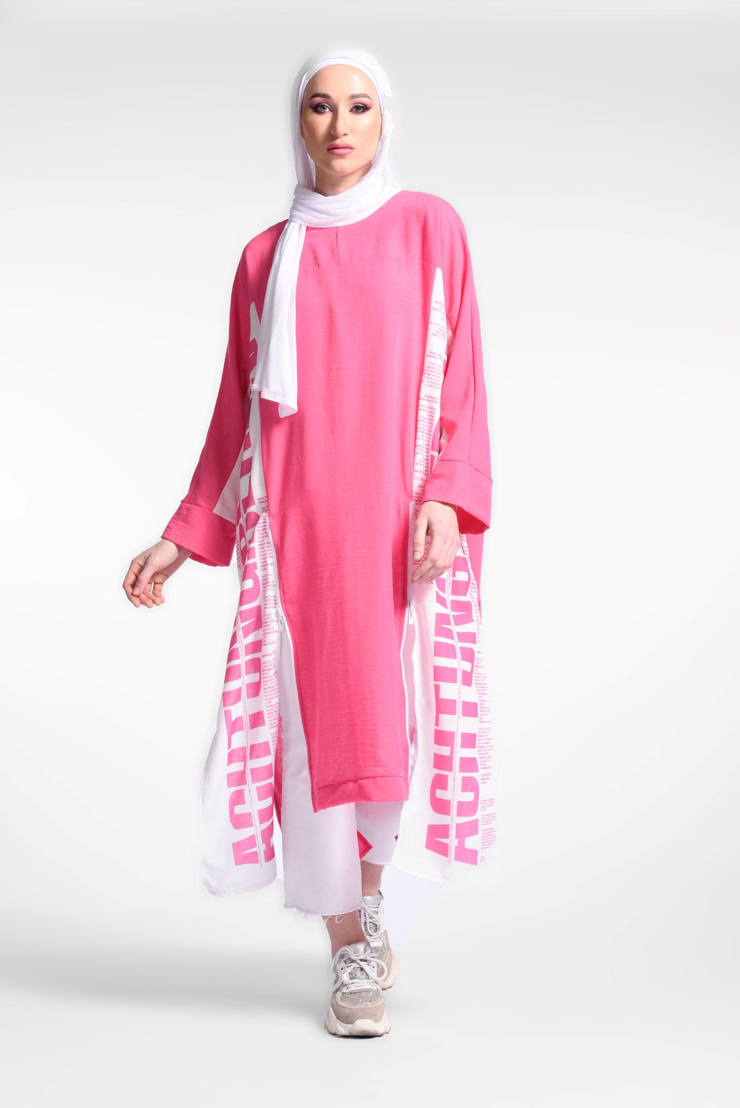 Pink Long Sleeve Midi Dress