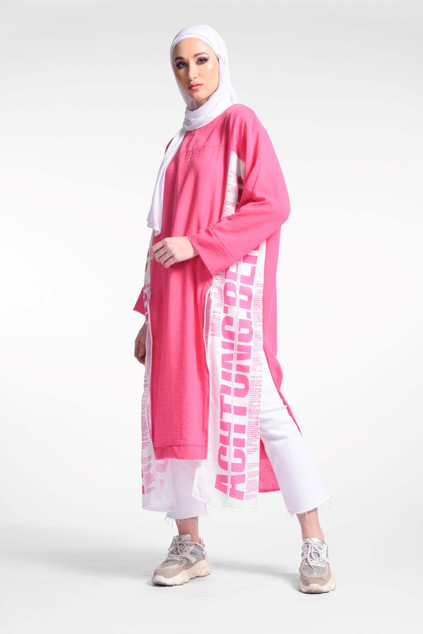 Pink Long Sleeve Midi Dress