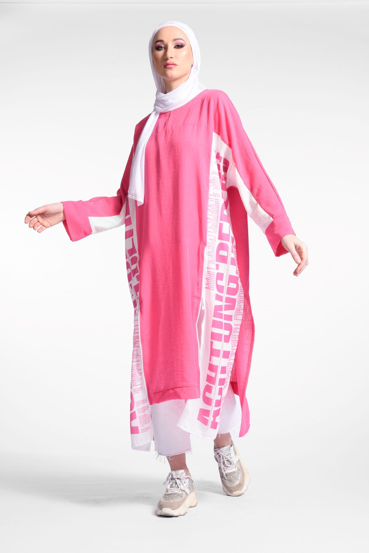 Pink Long Sleeve Midi Dress