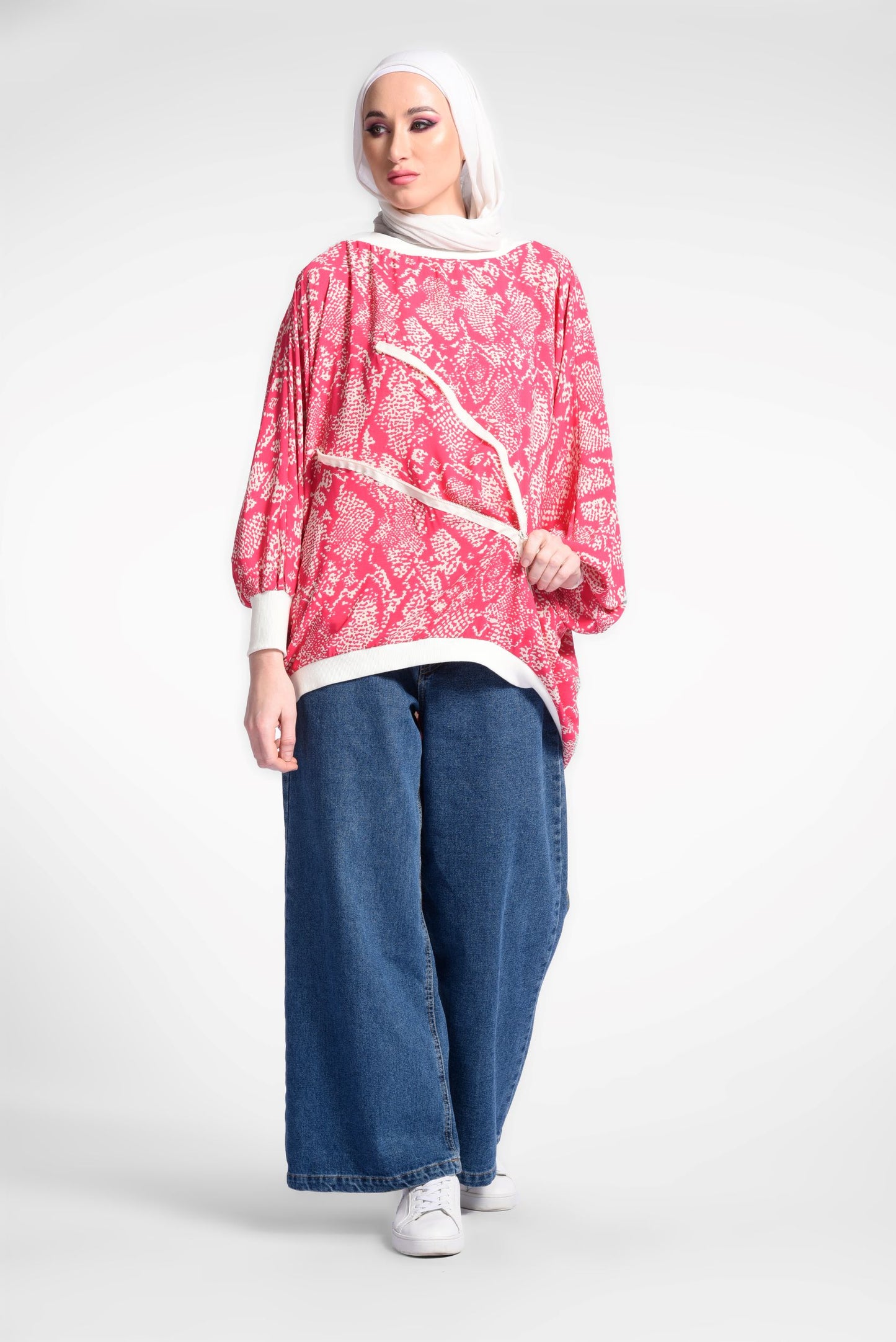 Pink Printed Balloon Sleeves Blouse
