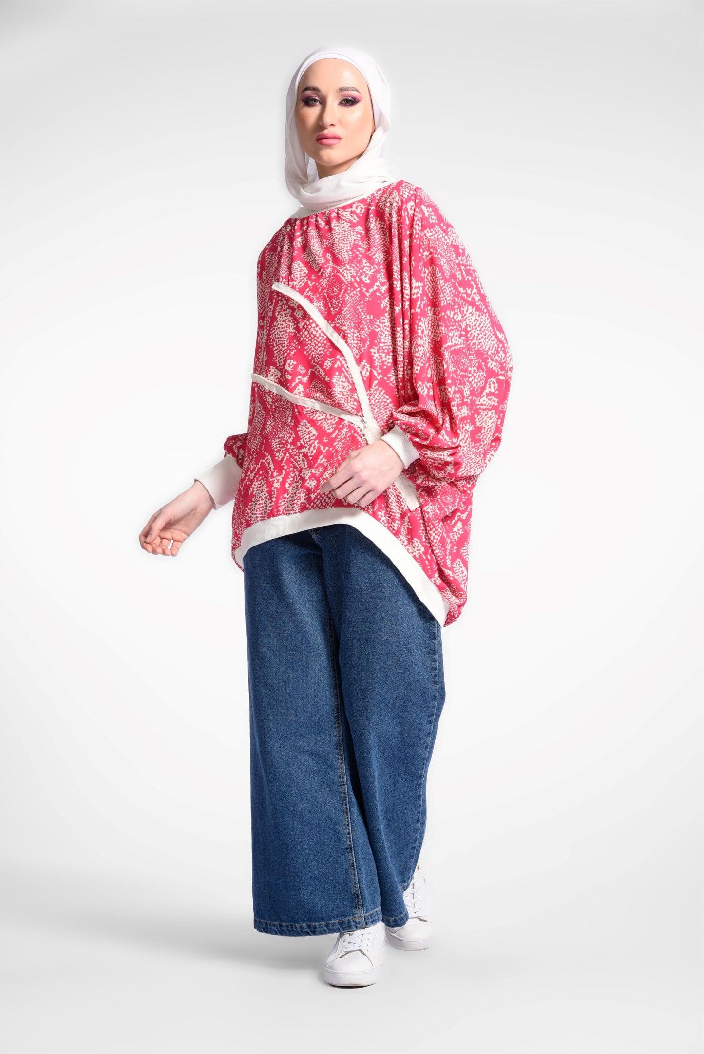 Pink Printed Balloon Sleeves Blouse