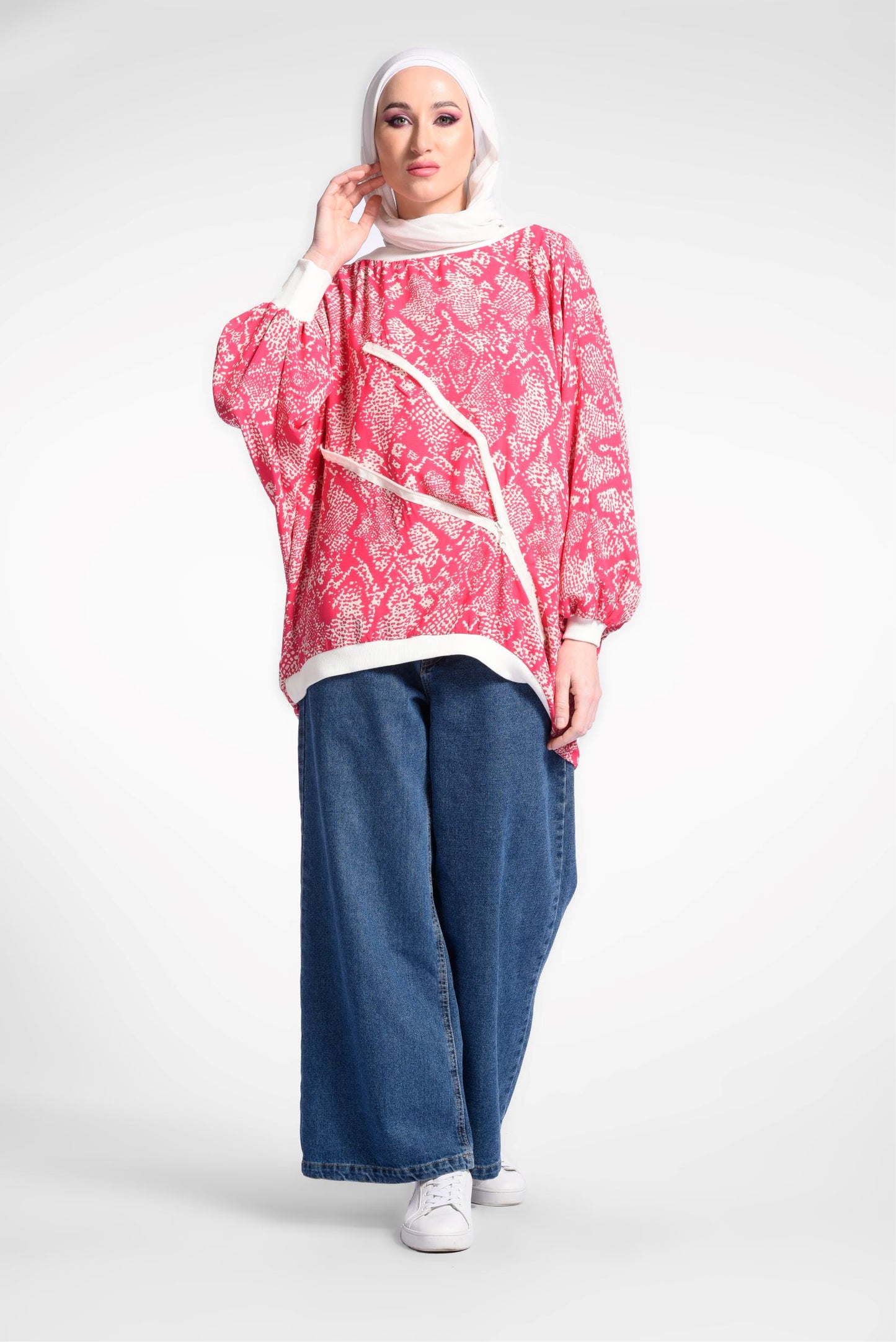 Pink Printed Balloon Sleeves Blouse
