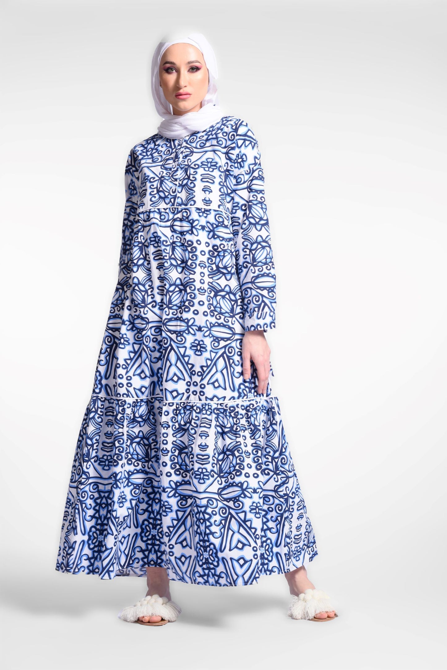 Fushcia Long Sleeve Tiered Dress