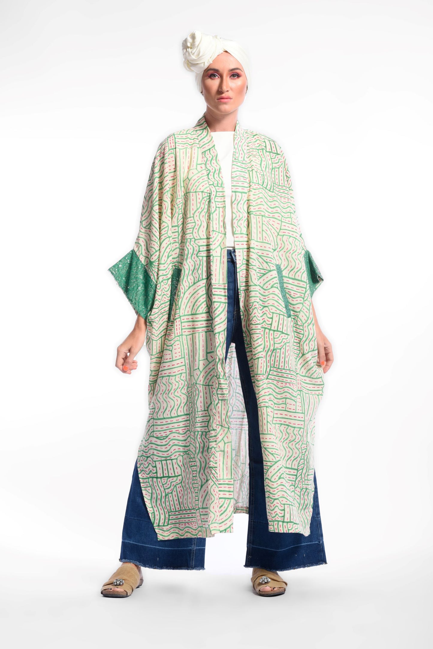 Green Printed Cardigan