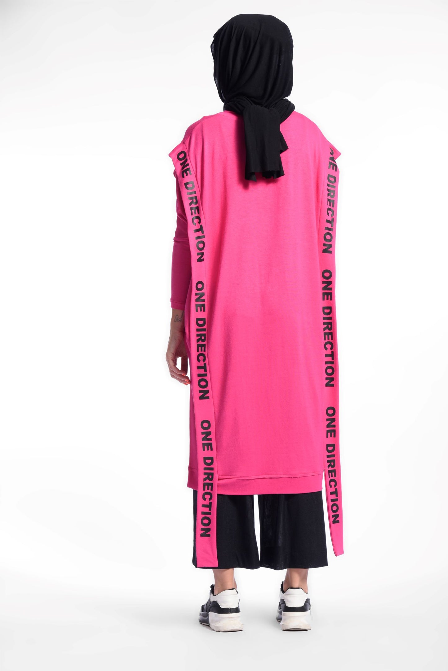 Fuchsia Round Neck Long Sleeves High-Low Loose T-Shirt