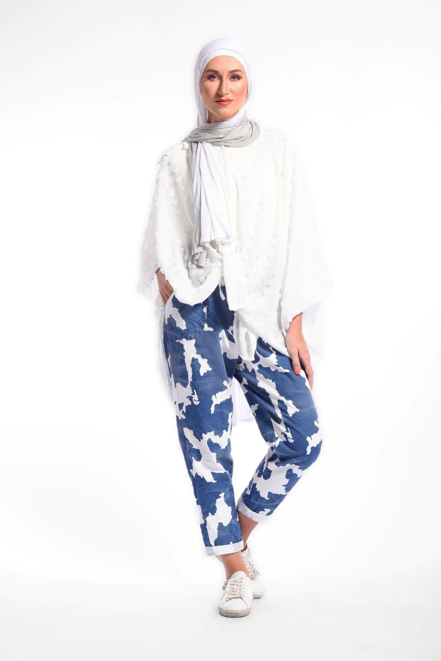 White Dotted Long Sleeves Shirt
