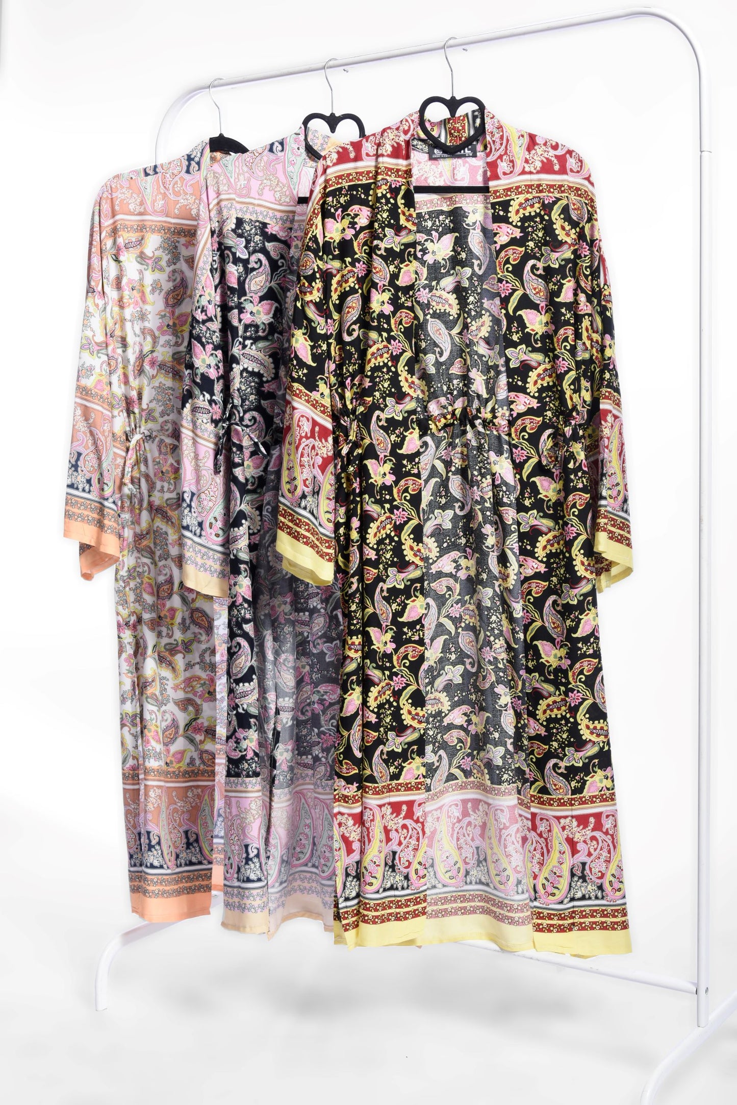 Printed Black Longline Paisley Kimono