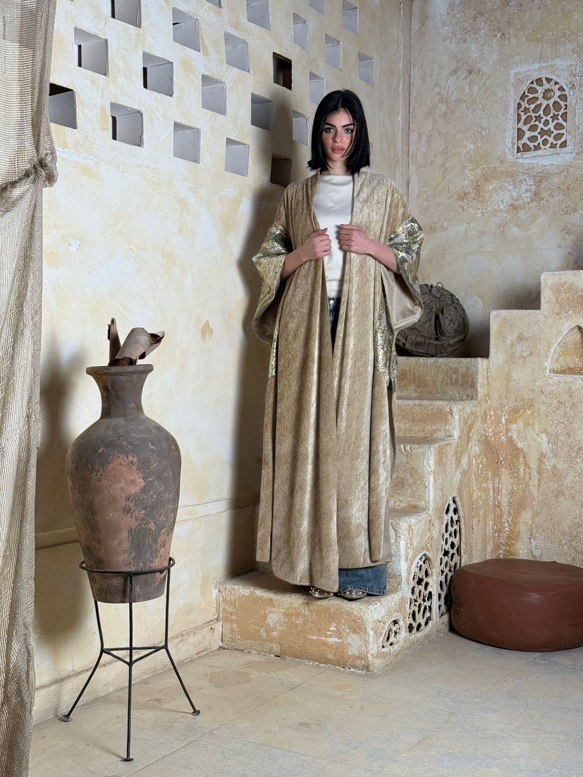 Medina Metallic Olive Velvet Kaftan