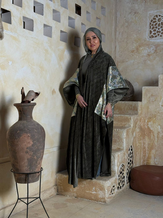 Medina Metallic Olive Velvet Kaftan