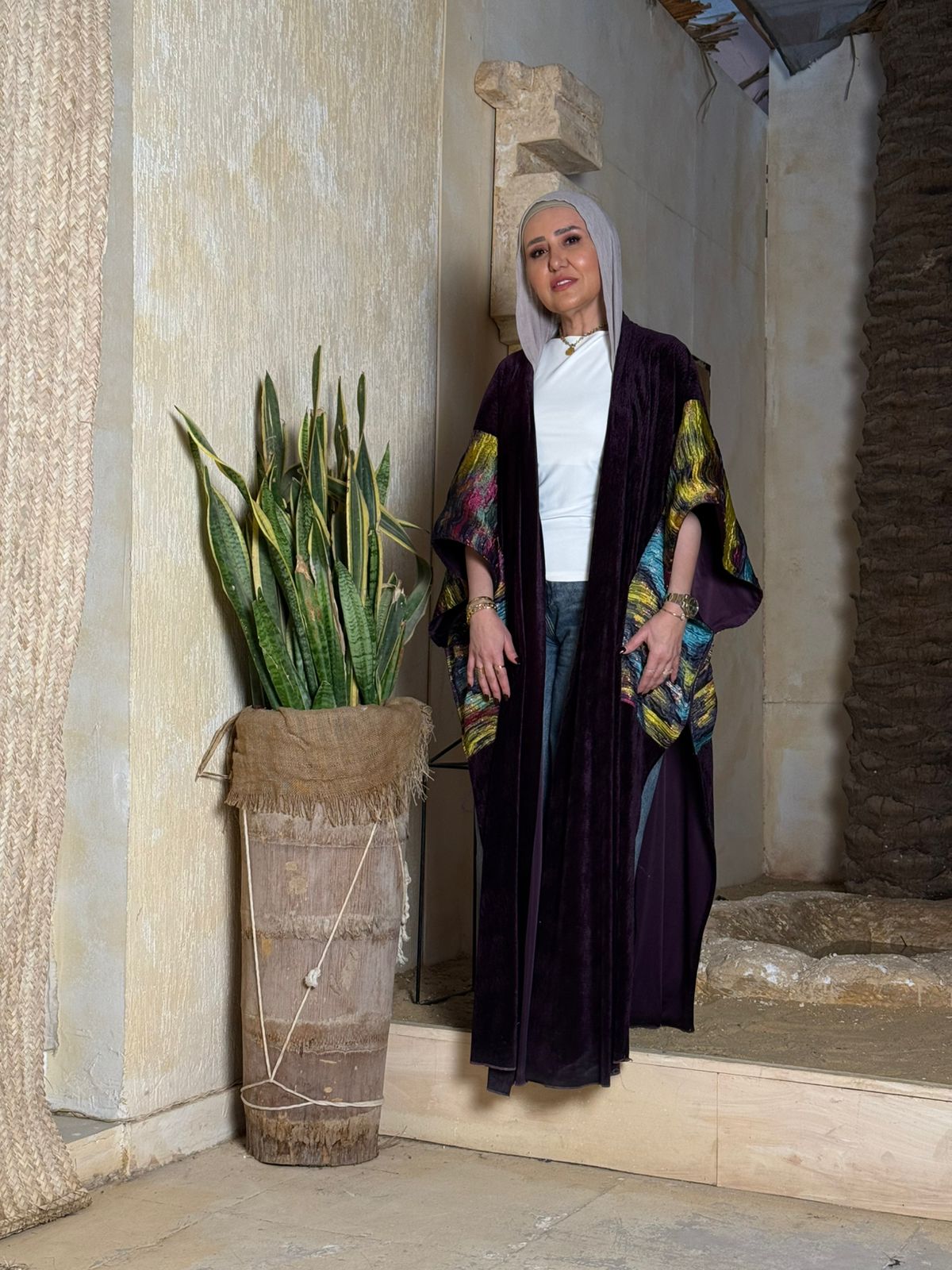Medina Metallic Olive Velvet Kaftan