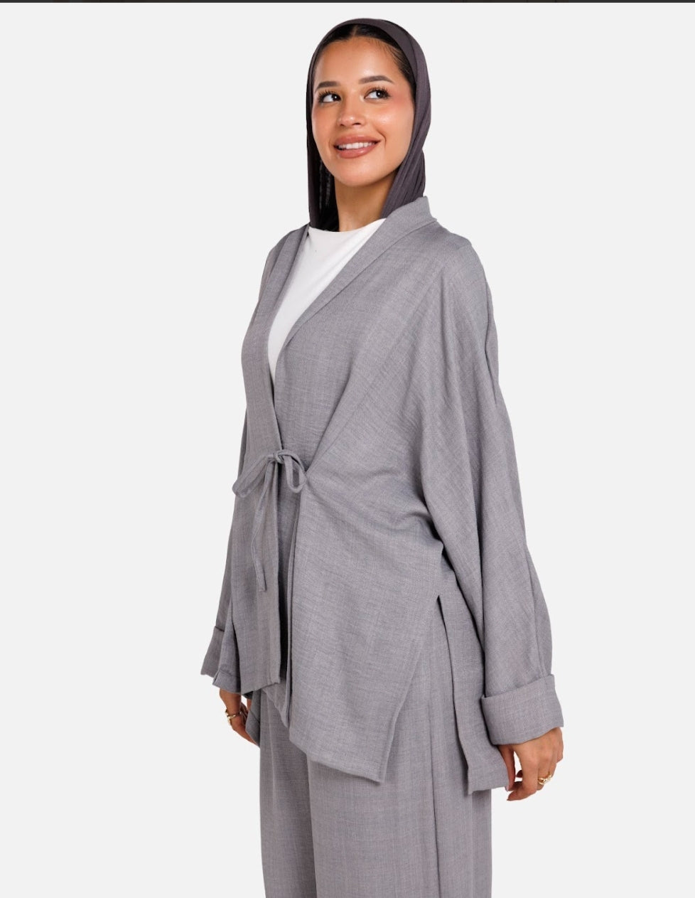 Beige,gray and olive-Wrap Kimono Set – Olive,gray and beige Mist Set (Earthy, calm and modest)