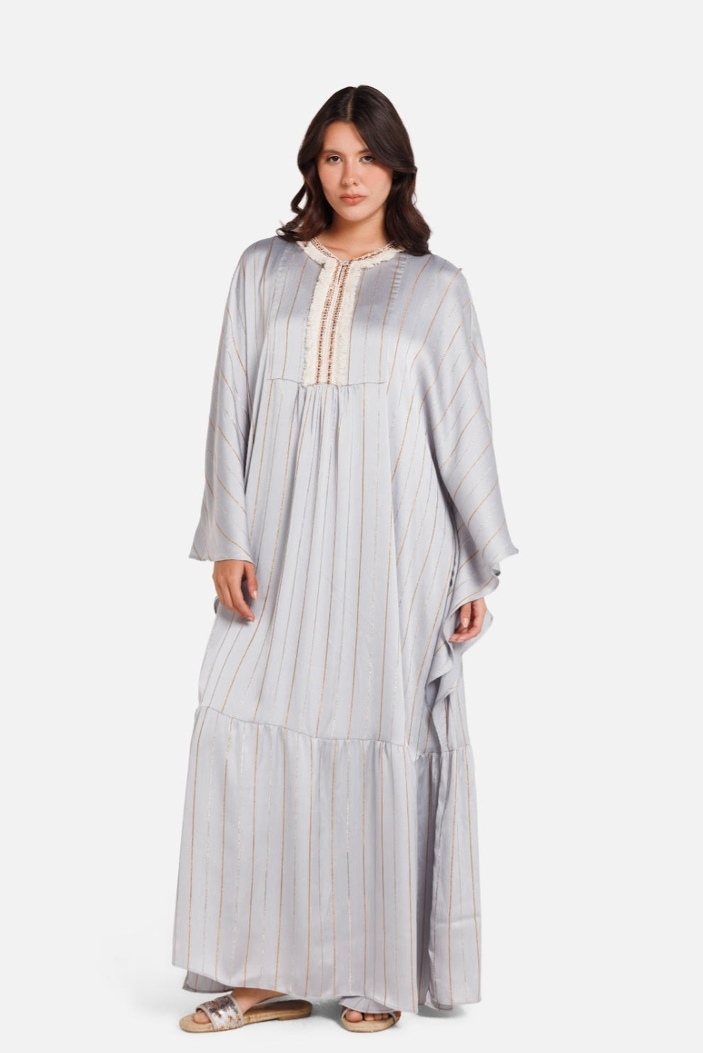 Ivory Kaftan Dress with Pink Details – Nour Kaftan (Graceful, soft, with a Ramadan/Eid feel)