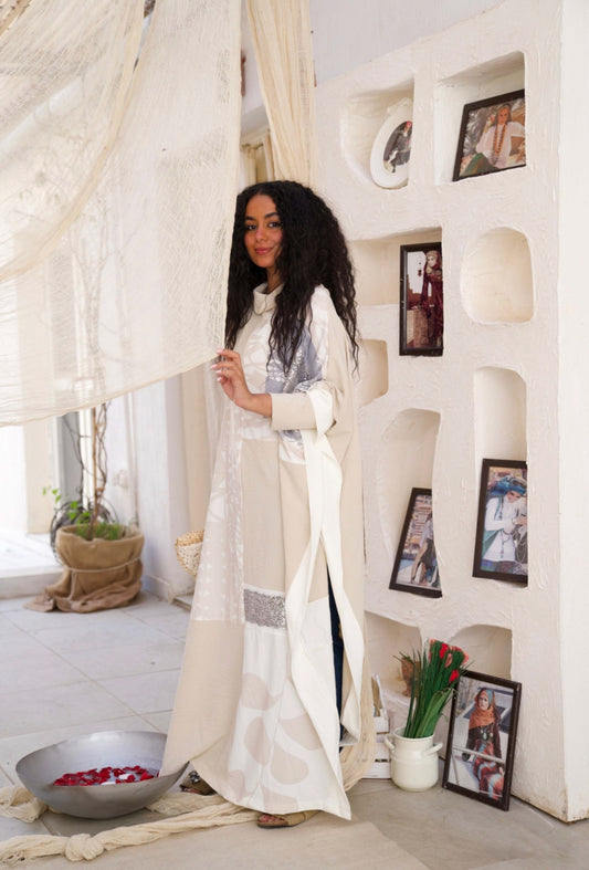 Beige Abaya by Veil Fashion Brand – an elegant and timeless piece designed for comfort and style.