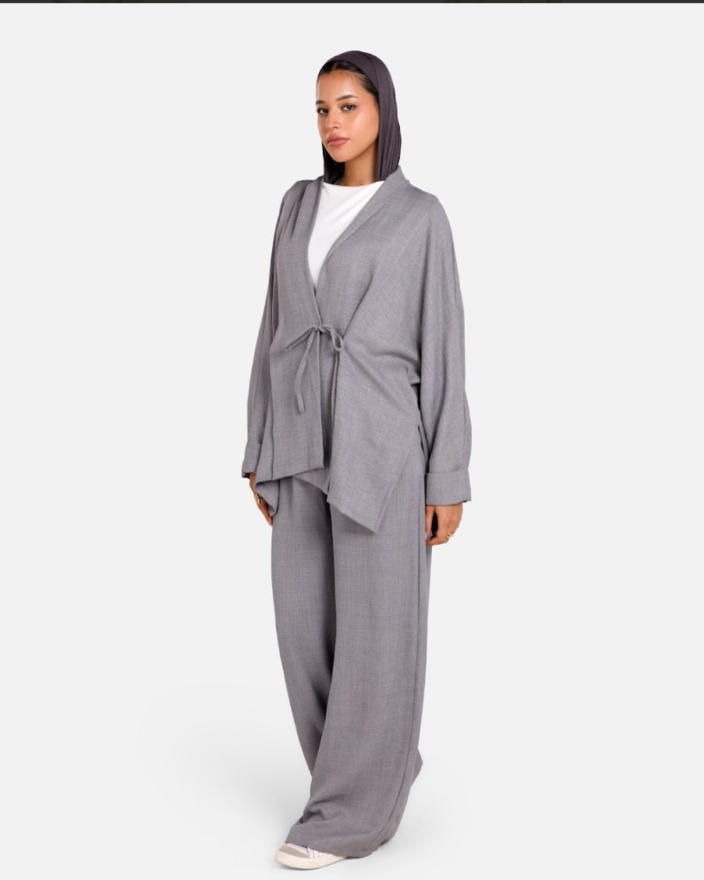 Beige,gray and olive-Wrap Kimono Set – Olive,gray and beige Mist Set (Earthy, calm and modest)