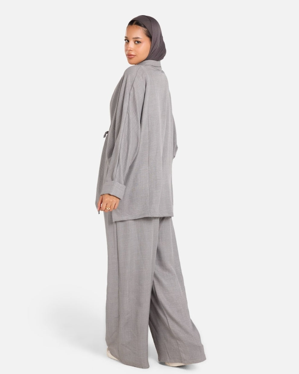 Beige,gray and olive-Wrap Kimono Set – Olive,gray and beige Mist Set (Earthy, calm and modest)