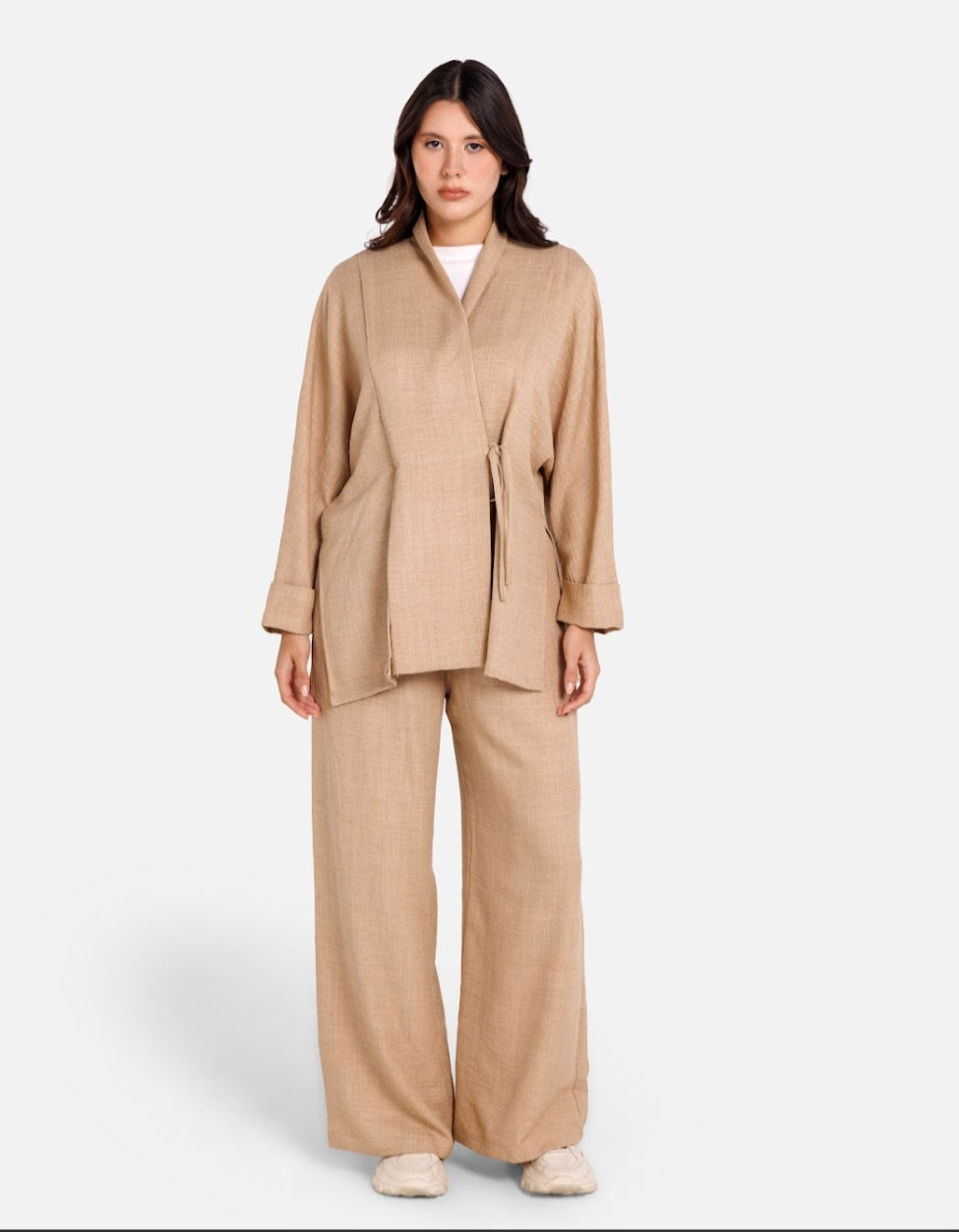 Beige,gray and olive-Wrap Kimono Set – Olive,gray and beige Mist Set (Earthy, calm and modest)