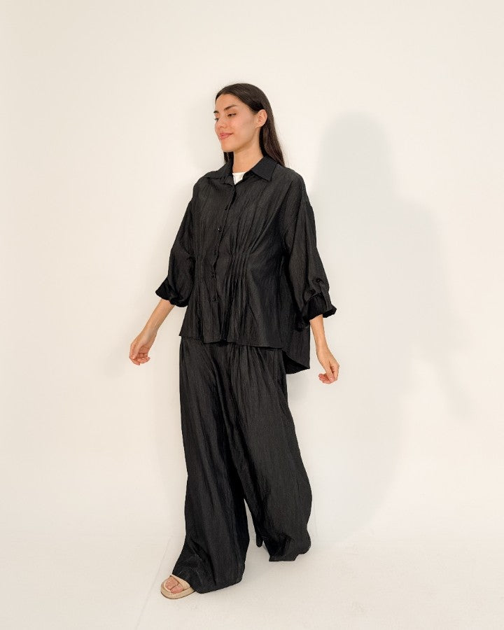 Lunar Textured Wide-Leg Set (Mysterious, sleek, and minimalist)
