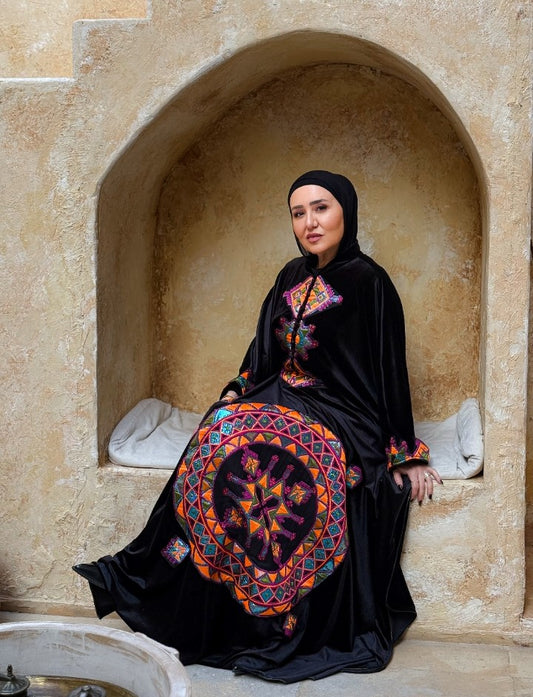 Golden Coin Chevron Velvet Abaya