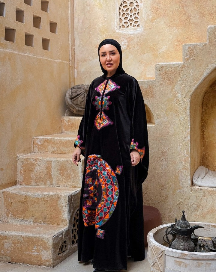 Golden Coin Chevron Velvet Abaya