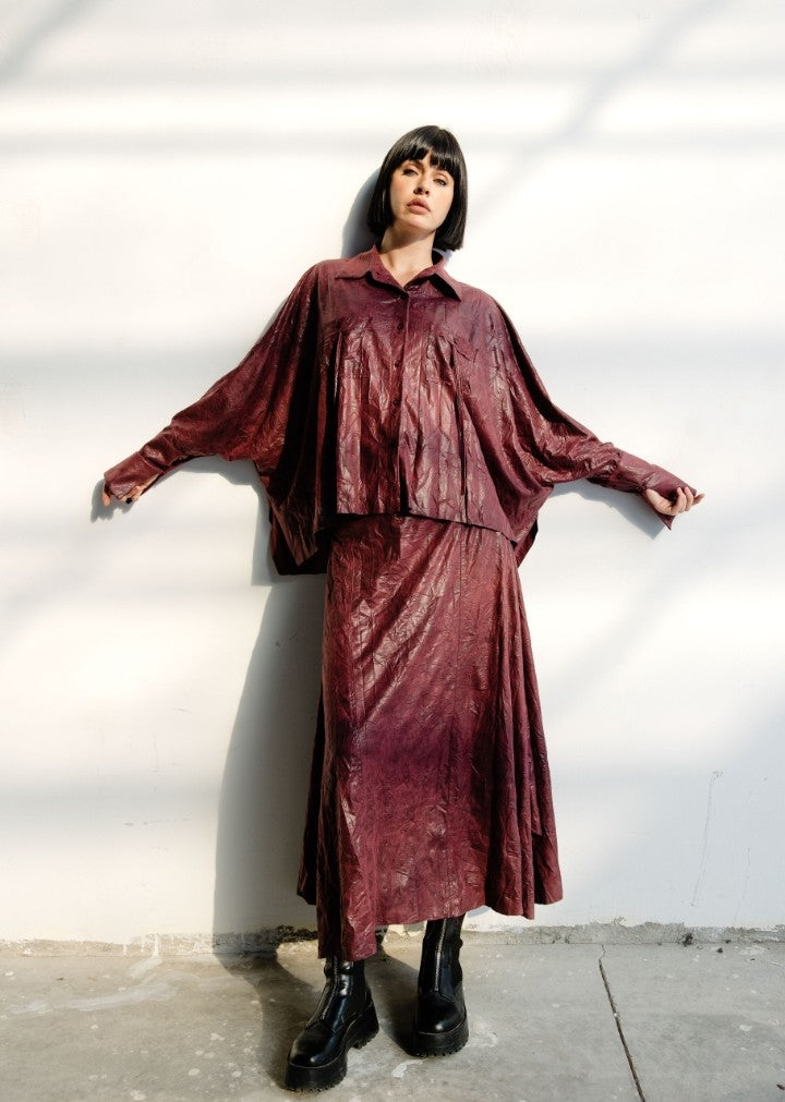 Burgundy Velvet Skirt Set